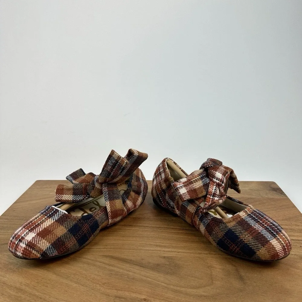 New Big Kids Sam Edelman Felicity Rust Plaid Ballet Flats‎ Shoes Size 2 Y